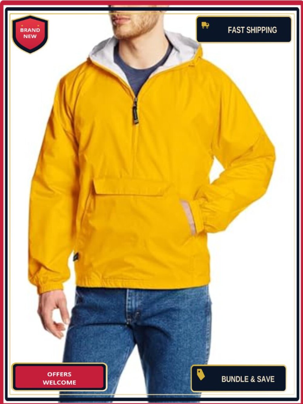 Wind & Water Resistant Pullover Rain Jacket, Packable Nylon Anorak